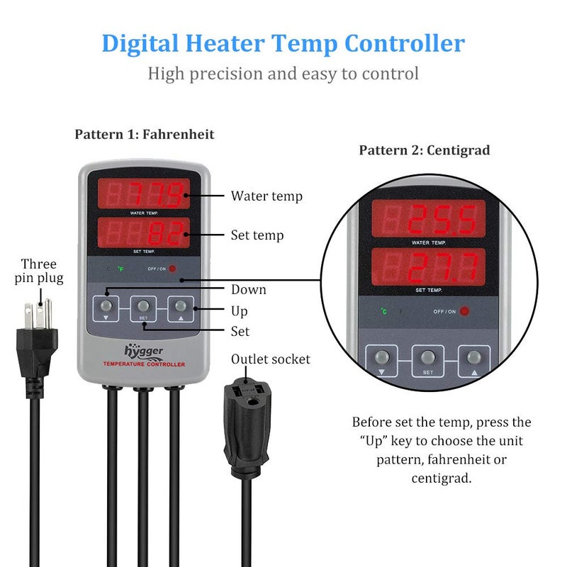 hygger Pinpoint Saltwater Aquarium Heater with Digital Thermostat IC Temp Controller, Titanium Tube Submersible Fish Tank Heater for Coral Reef 200 Watt - Image 2